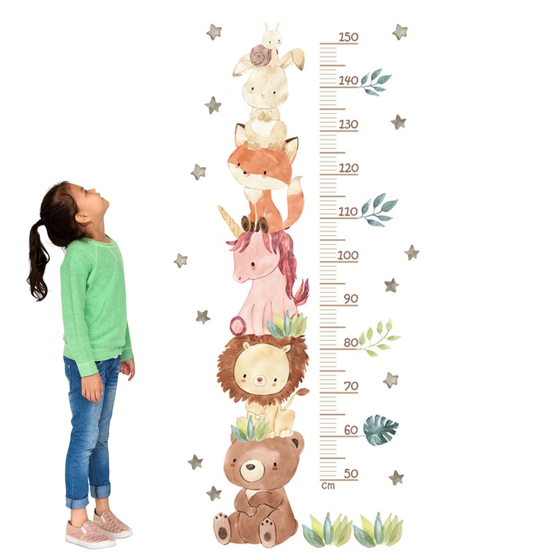 Tabella di altezza per bambini metro adesivo parete Animali della foresta 50-150 cm