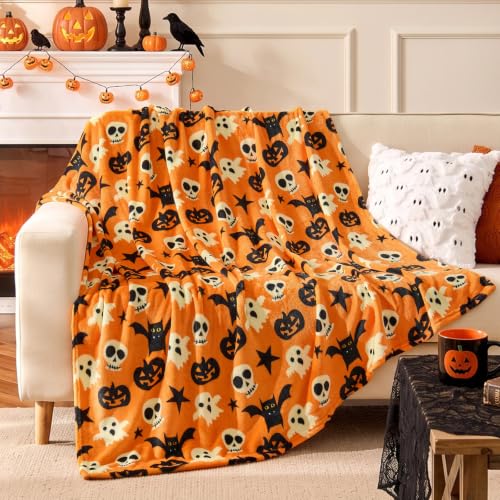 Image of BEDELITE Halloween Throw Blanket, Spooky Decor & Gift, Orange, 50 inchx60 inch