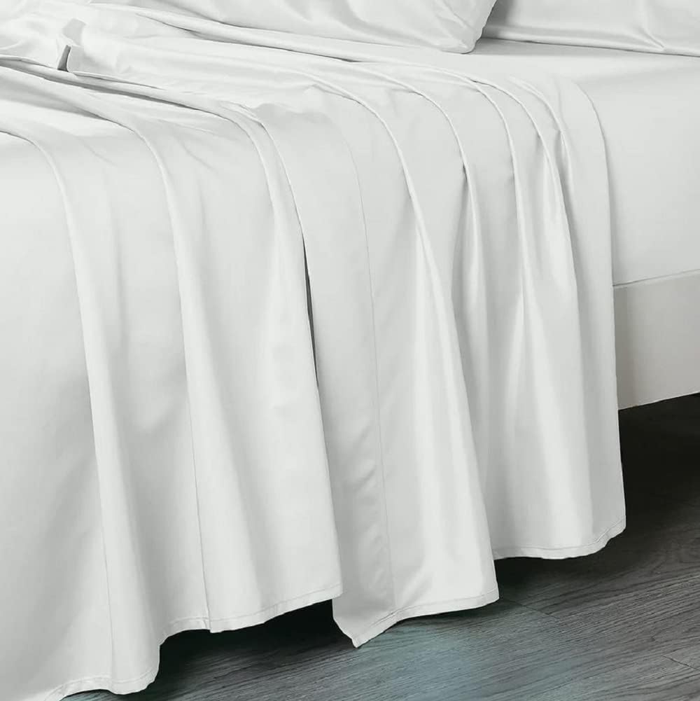Made in USA- Flat Sheet Only (Oversized) 1000 Thread Count Pure Cotton Heavyweight Bed Linens (120 Inches x 112 Inches) Solid White