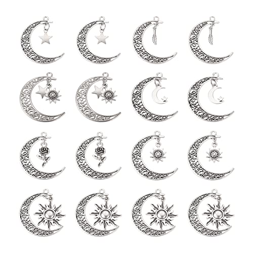 PandaHall 28Pcs Tibetan Style Hollow Moon with Star Sun Rose