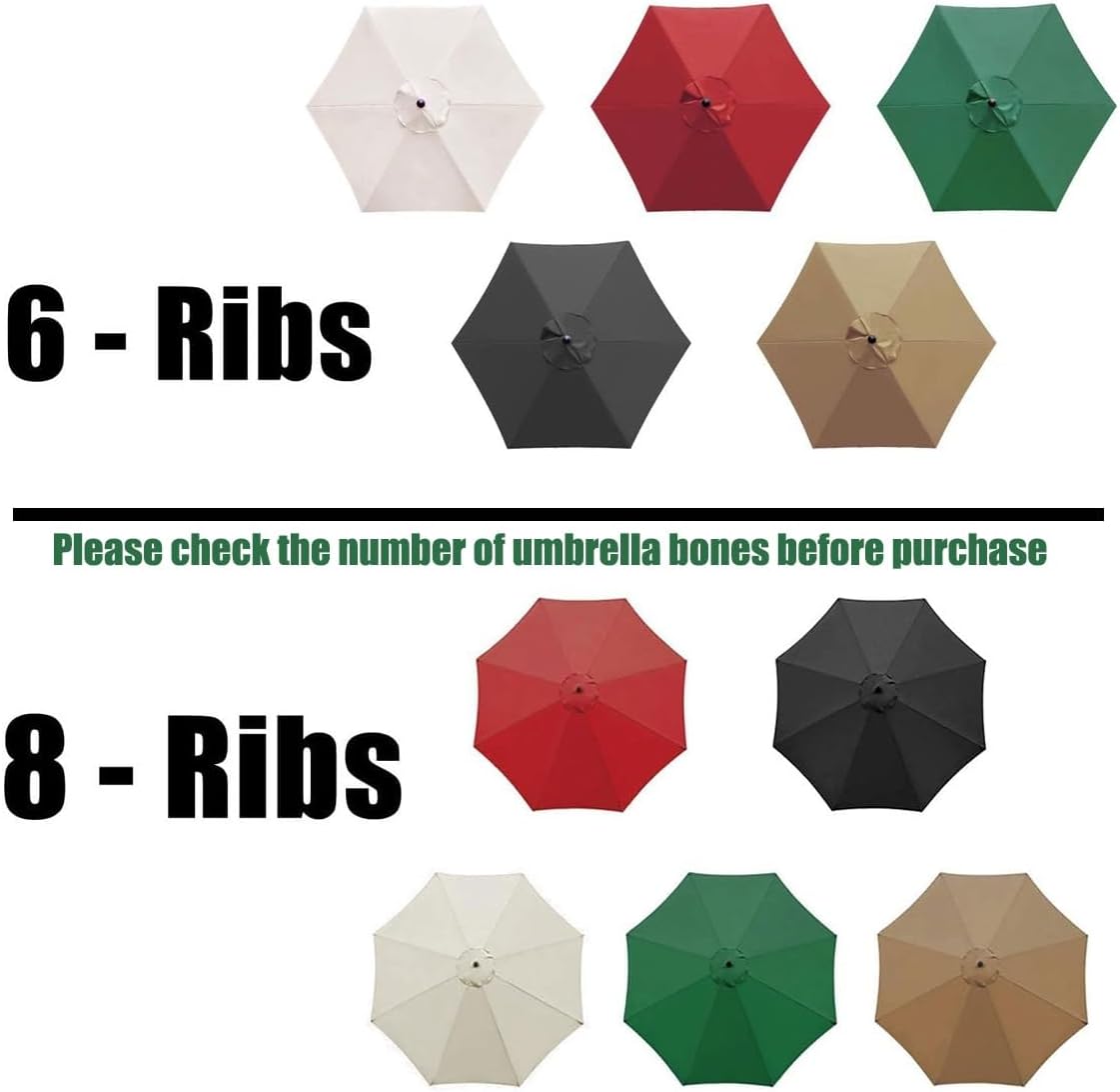 Outdoor Patio Umbrella Replacement Cover Backyard Garden Replacement Parasol canopy 6 Ribs/8 ribs 6.5ft/9ft/10ft Beach Market Sun Shade Replacement Umbrella Canopy(Color:Burgundy,Size:3.0m/10FT(8-ribs