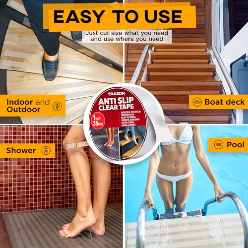 Image of Grip Tape - Heavy Duty Anti Slip Tape Clear Outdoor /Indoor 1In*35Ft, Non Slip Roll /Stickers Easy to Cut Waterproof for Bathtub, Shower Floor, Pool, Stairs Safety Non Skid, Comfortable for Bare Foot
