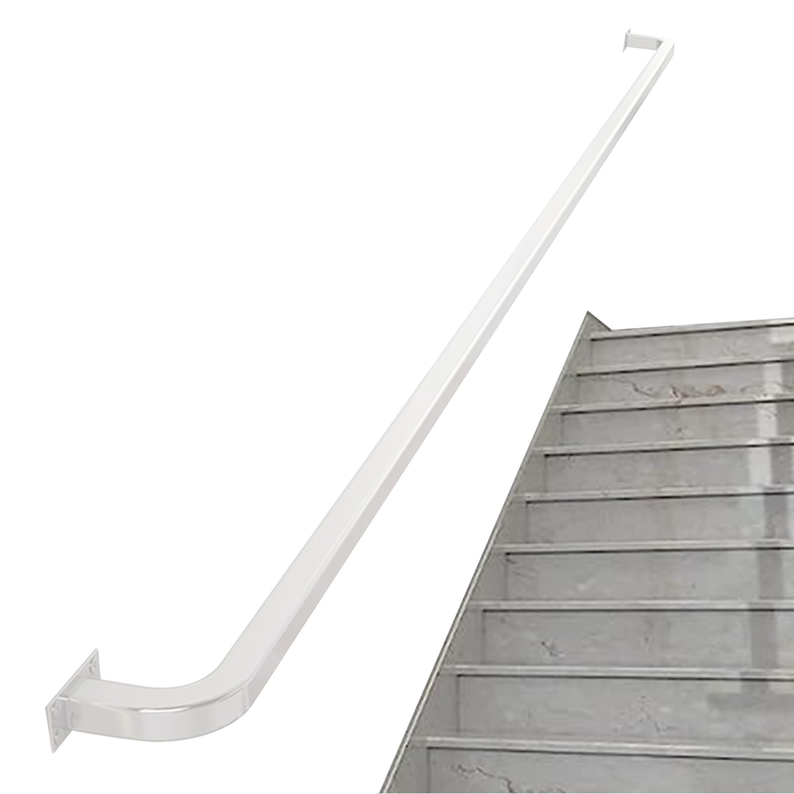 Main courante d'escalier design blanc en fer forgé de 570cm, finition haut de gamme murale