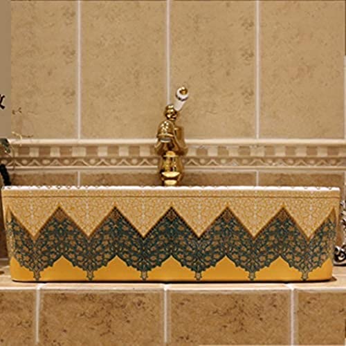 Wzglod Bathroom Rectangular European Washbasin Sink Jingdezhen Ceramic Hotel Anti-Splash Wash Basin Bathroom Sinks (Color : Brown) #TOP3