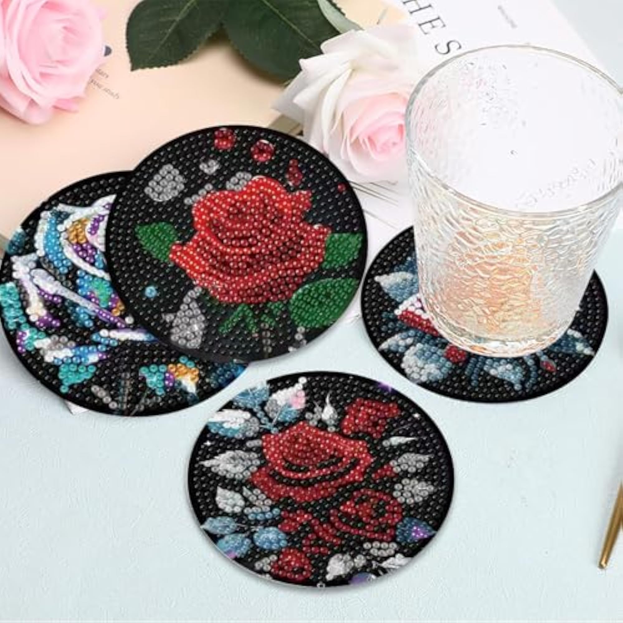 8 Pieces Coasters with Stand, DIY Diamond Painting Kits