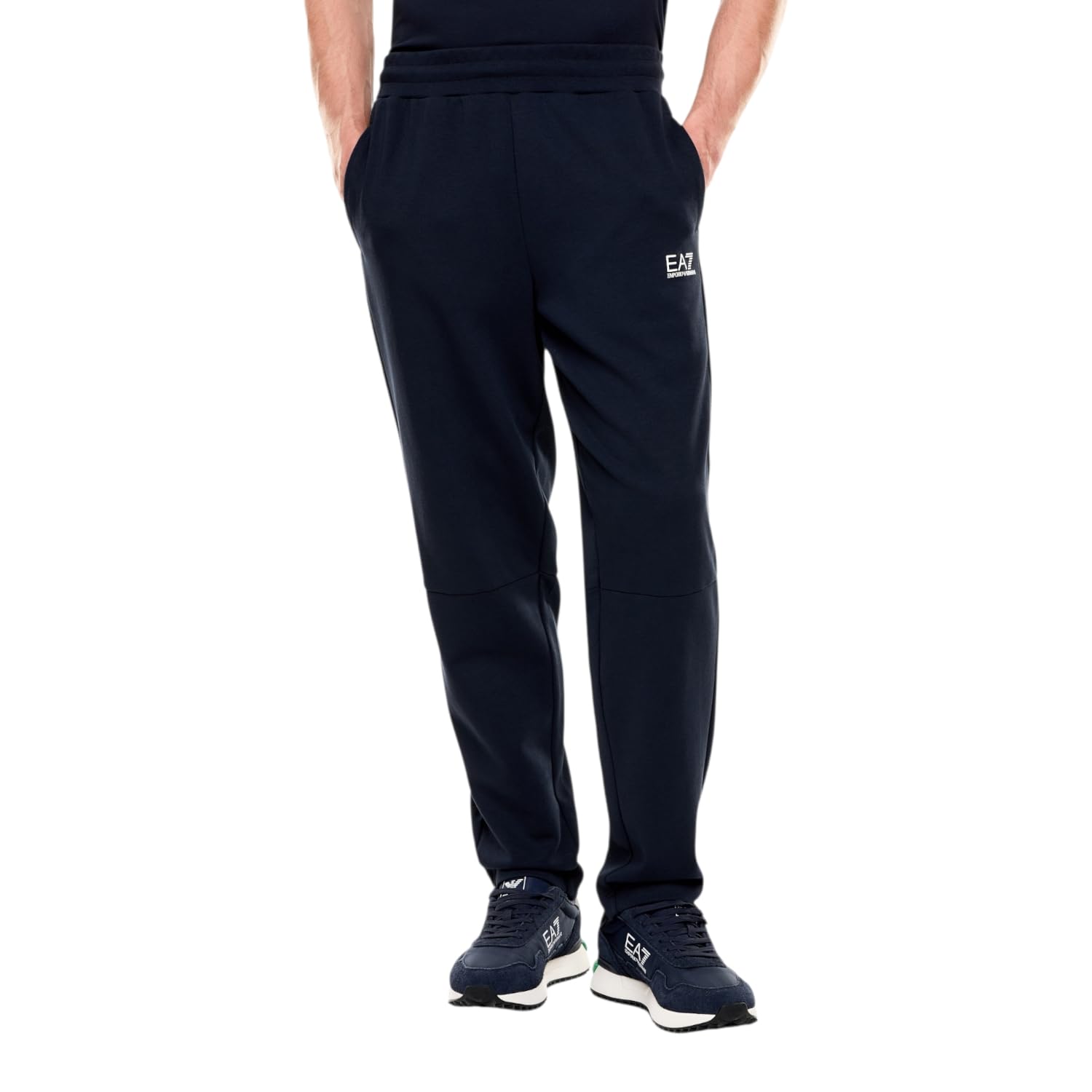 EA7 Emporio Armani (7M001866-AF12660-UB102) - Pantalones de chándal para hombre, color azul marino, con puños y cordón, algodón, bolsillos y logotipo