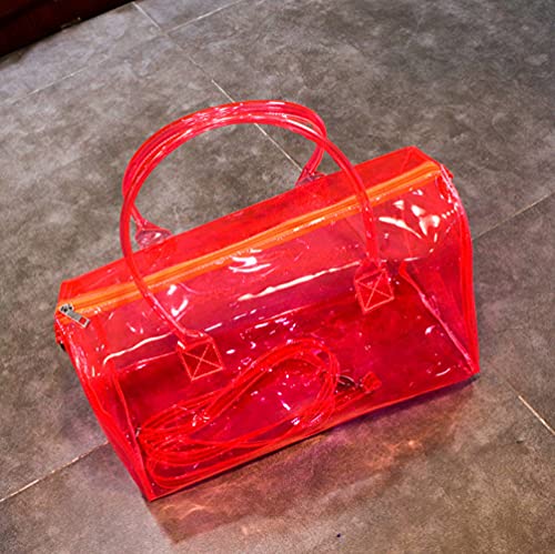 Clear Gym Bag for Women, Clear PVC Tote Bag Large Sports Duffel Bag Bright Candy Color Jelly Bag with Durable Metal Zipper for Gym, Travel, Beach Red4