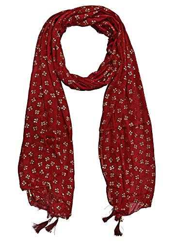 Image of YOUTHQUAKE Soft Chiffon Dupatta with Golden Foil Print & Tassels for Women & Girls