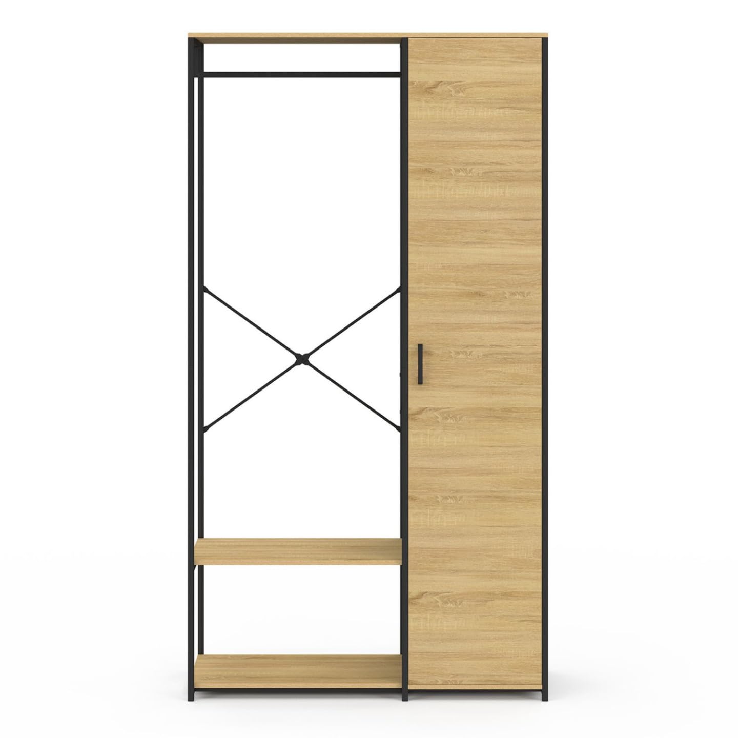 IDMarket - Armario industrial con estantes y barra para colgar ropa DETROIT diseño industrial L. 90 cm