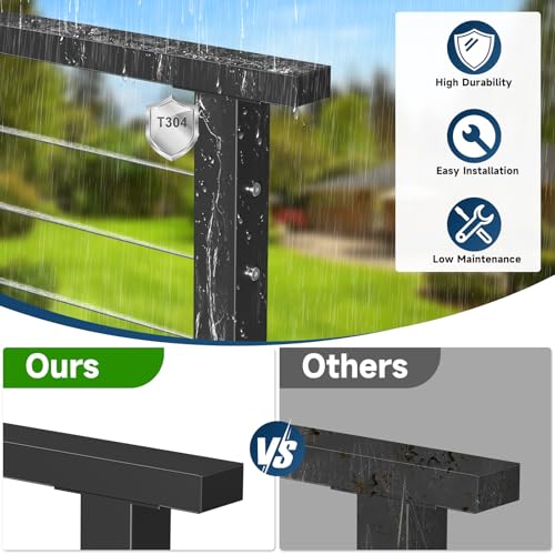 Image of 6FT Stainless Steel T304 Handrail Black, 3 Pack Rectangular Cable Railing Handrail Flat Deck Top Rail with Nylon End Caps for Indoor Outdoor Deck Stair Cable Railing System DIY Balustrade