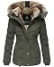 Produktbild MARIKOO Damen Winter Jacke Stepp Parka Mantel Kunstfell warm gefüttert Nekoo XS-XXL (XS, Olive)