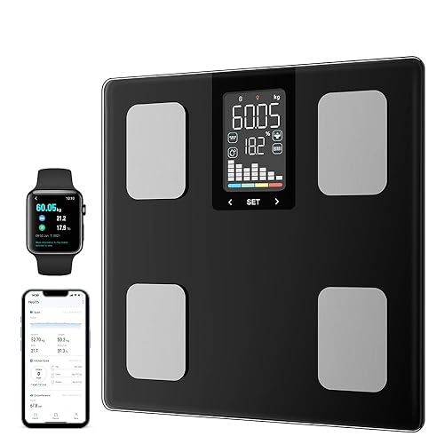 Miniatura 10 de Báscula inteligente para peso corporal, báscula digital de baño, báscula de BMI con Bluetooth para pesar grasa corporal, monitor de composición Gris