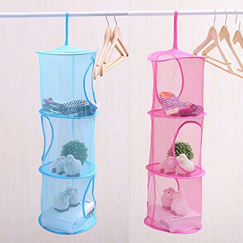 Generic Blue Hot Creative 75cm x 27cm 3 Shelf Hanging Storage Net Kids Toy Organizer Bag