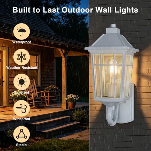 Image of JYZ 15 inch White Exterior Wall Lantern, Anti-Corrosion Outdoor Wall Lamp with Seeded Glass Cover, Dust Resistant Outdoor Decor Lighting for Front Door, Garage, Yard, Lawn, Country Home Outdoor Decoration