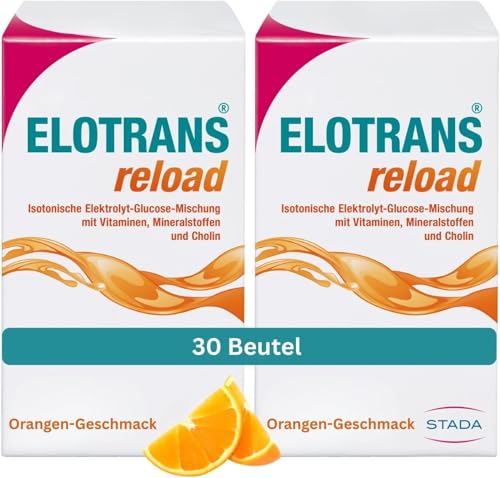 ELOTRANS reload Orange - isotonische Elektrolyt-Glucose-Mischung - Nahrungsergänzungsmittel mit Magnesium Kaliumchlorid Cholin und B-Vitaminen - Orangengeschmack - 2 x 15 Beutel Big Pack