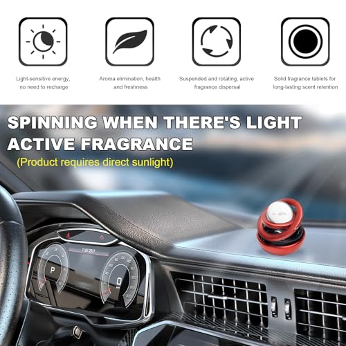 Image of Car Solar Energy Air Freshener, Solar Powered Rotating Air Purifier Aromatherapy Diffuser, Rotatable Interior Fragrance for Car Office Home Decoration, Car Accessories (Red)