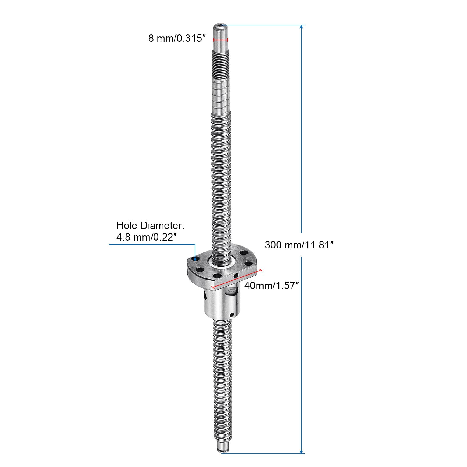 QUARKZMAN Vis à billes SFU1204 (Diamètre 12mm, Pas 4mm, Longueur 300mm) avec écrou de vis à billes Kit de vis à billes anti-jeu standard Usinage d'extrémité pour pièces de machine CNC