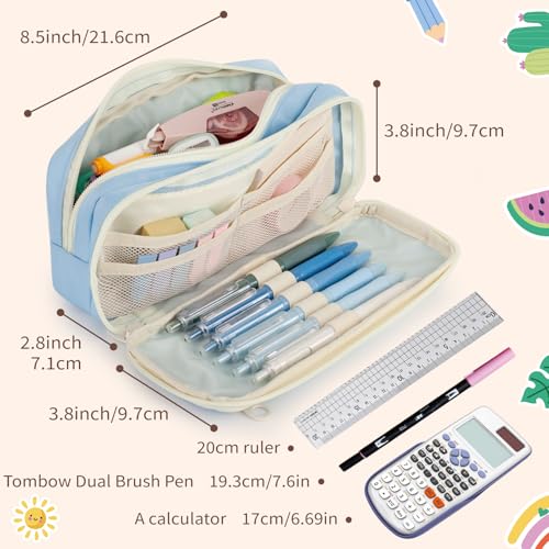Image of Large Capacity Pencil Case with Compartments for Girls, Pen Bag for School | Multi-Compartment Pencil Case Massive Storage Capacity Durable Zipper Students College Office Stationery Essentials