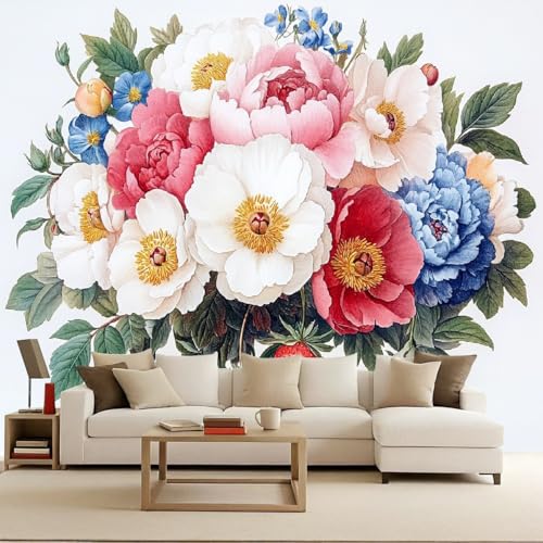 Art Papel Tapiz Fotográfico Plantas Papel Pintado no Tejido 400x280 cm Flores Decoración de Pared Sala Cuarto Póster Mural para Sala de estar Dormitorio Decoración, Flores vintage