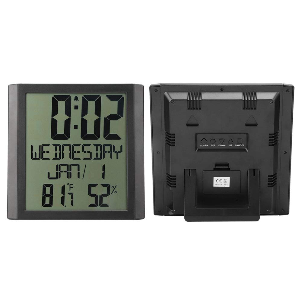 Electronic Wall Clock with Large Display, Silent Movement, for Home and Office, ABS, Black, 3 x 1.5V AAA