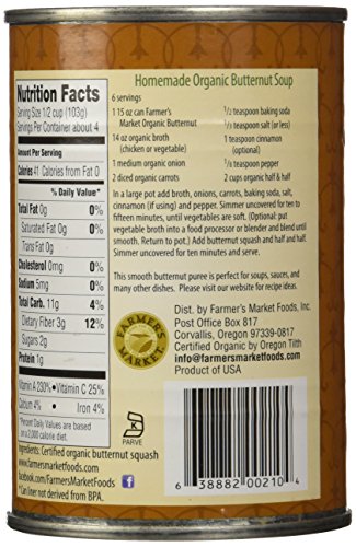 Farmer's Market Foods Canned Organic Butternut Squash Puree, 15-Ounce (Pack of 12)