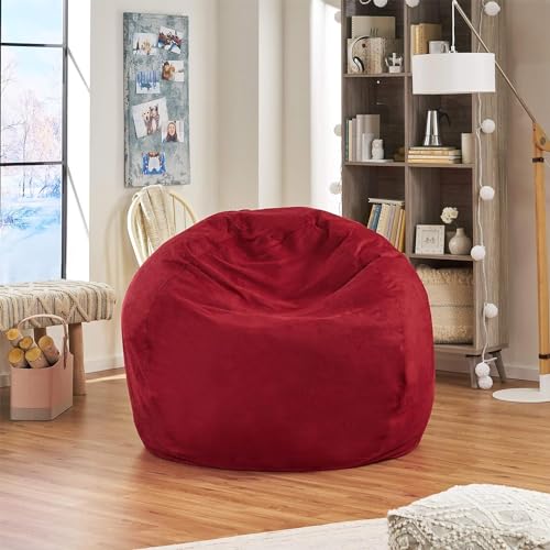 Bean Bag Chair 4.5Ft Luxurious Velvet Ultra Soft Fur with High-Rebound Memory Foam for Adults Plush Lazy Sofa with Fluffy Removable Sponge 4.5' (Red)