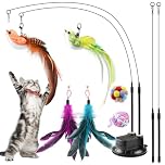 ROSAUI 11-Pack Cat Toy Set with Suction Cup Base, Interactive Bird & Feather Teasers, Yarn Balls – Fun and Exercise for Cats and Kittens, Perfect for Indoor Cats & Kittens Play