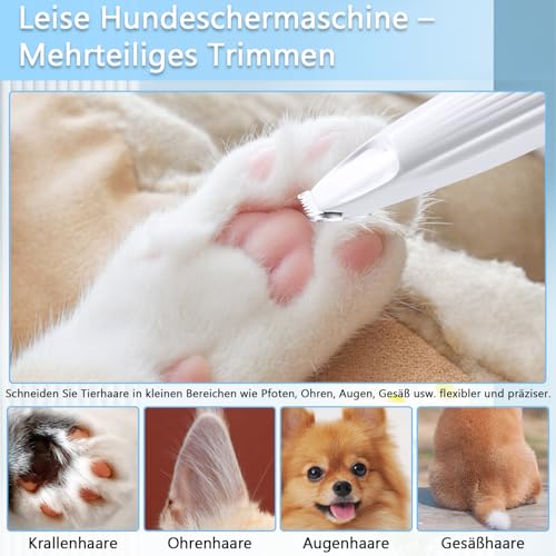 Mucek Leise Hundeschermaschine, Pfotentrimmer für Hunde mit LED-Licht, Hundepfoten Trimmer Wiederaufladbarer, Pfoten Rasierer für Hunde und Katze Dickes, Lockiges und Langes Tierhaare