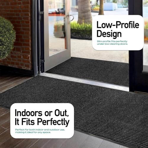 Image of Oversized Rubber Door Mat - Heavy Duty, Waterproof, Low-Profile, Easy to Clean, Commercial Floor Mat (4 x 16 Feet, Black, MXM-RIB0316BK)