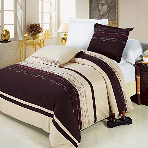 sheetsnthings Embroidered 210 Thread Count, 100-Percent Cotton Standard Size Pillow Shams -Clarice (Chocolate with Beige), Set of 2 Luxury Pillow Shams