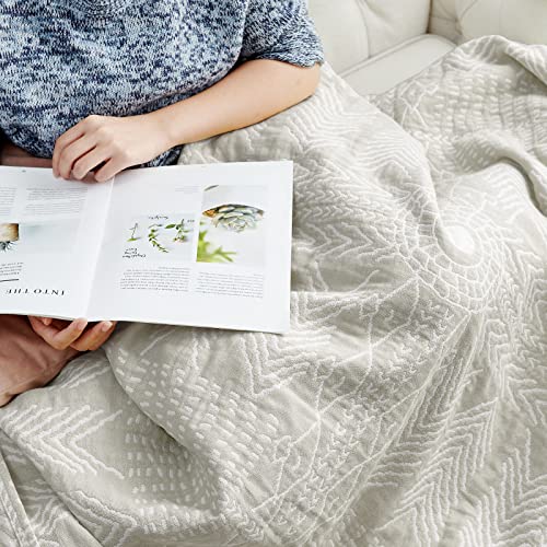 Jinchan Boho 100% Cotton Blanket Muslin Lightweight Twin Throw Blanket For Couch Soft Cozy All Season Blanket 3-Layer Throw Cotton Coverlet Blanket For Bedroom Living Room Decor Light Grey 60”X80“ #TOP3