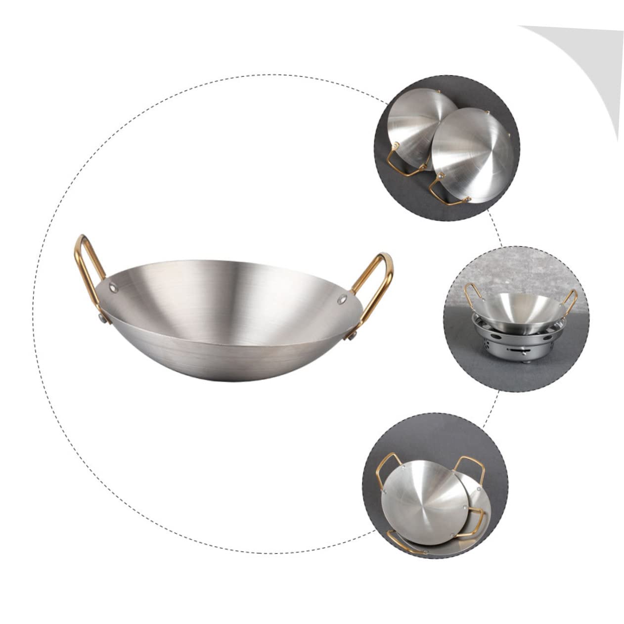 WBDWWTD Restauracja Wok Saute Patelnia ze stali nierdzewnej Metalowa patelnia Wok Patelnia Suchy garnek Domowy suchy garnek Żeliwna patelnia Wok Naczynia kuchenne ze stali nierdzewnej Shabu Gorący