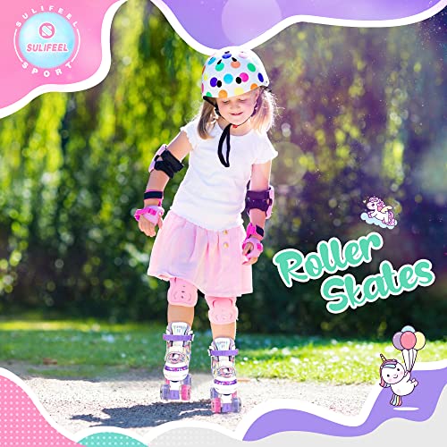 Sulifeel Rainbow Unicorn 4 Size Adjustable Light Up Roller Skates For Girls Boys For Kids Purple Medium #TOP6