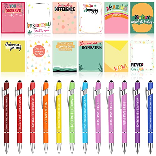 Geyee 24 Pcs Employee Sticky Notes with Funny Pens 3 x 4 Inch to Do List Notepads with Sayings Pen for Coworkers Nurse Teacher Employee Office Staff Work Team Appreciation Gifts