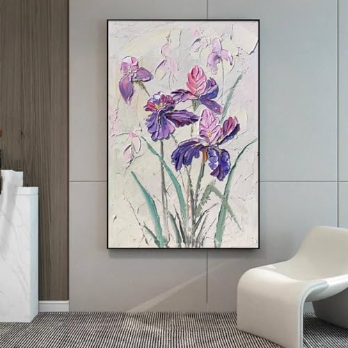 Peinture à l'huile fleur d'iris grand format tableau fait main pour salon - 2