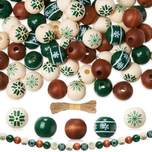Jetec 120 Pcs 0.6 Inch Christmas Wooden Beads for Crafts
