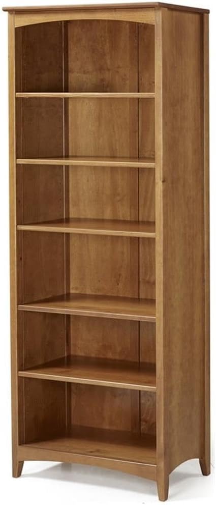 Pemberly Row 72" Shaker Solid Wood Bookcase, Cherry Finish, 6 Shelves with 4 Adjustable, Closed Back, 30" W x 13" D x 72" H, Durable Storage for Home or Office