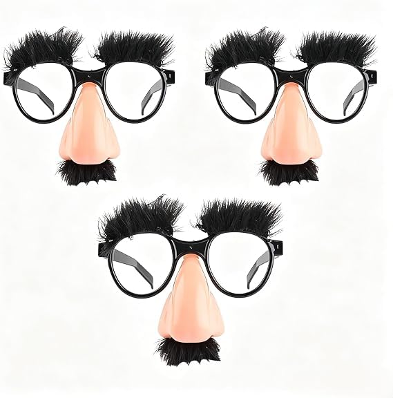 Ymantang 3Pcs Funny Big Nose Glasses with Eyebrows and Mustache, Silly Fancy Dress Accessories, Novelty Photo Props for Parties and Halloween s