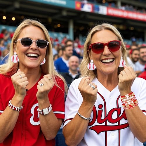 Baseball Bracelets Earrings for Women Stackable Preppy Beaded Heishi Bracelets Beaded Dangle Earrings Game Day Sports Baseball Mom Jewelry Accessories Party Favors4