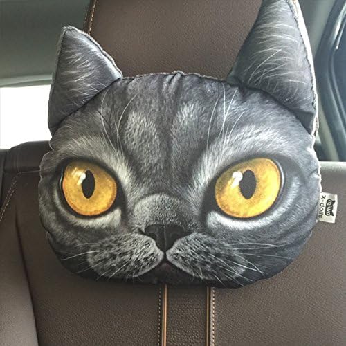 猫顔 車用ネックパッド 活性炭 脱臭 除湿 クッション ネックレスト ヘッドレスト 肩こり解消 抱き枕 猫 リアル 動物 かわいい (D)