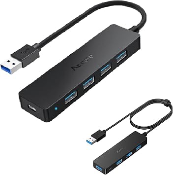 Aceele 120cm Cable USB 3.0 Hub Bundle of 19cm USB 3.0 Hub, Ultra-Slim Multiport Expander USB Hub, 4-Port USB 3.0 Hub for MacBook, Mac Pro, Mac mini, iMac, Surface Pro, XPS, PC, Flash Drive