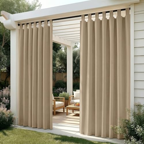 Deconovo Rideau Extérieur Imperméables à Pattes, 132L X 214H cm, Occultants Thermiques, pour Chambre, Salon, Terrasse, Taupe, 2 Panneaux