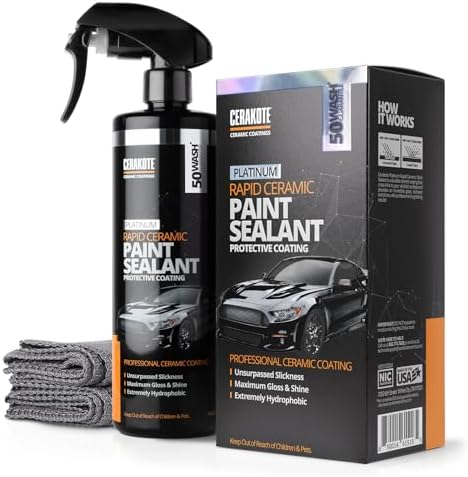 CERAKOTE® Platinum Rapid Ceramic Paint Sealant Spray (14 oz.) - Maximum Gloss & Shine – Extremely Hydrophobic – Unmatched Slickness - Ceramic Spray Coating - 50 Wash Rating