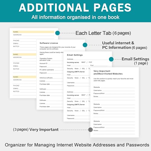 Address Book with Colorful Alphabetical Tabs (8.4" x 5.8") - Hardcover Telephone and Contact Organizer, with Space for Important Website Passwords and Software Licenses - Brown by ZXHQ - Used condition - Image 6