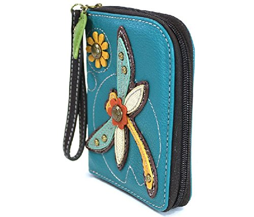 Chala Handbags- Zip Around Wallet, Wristlet, 8 Credit Card Slots Sturdy Coin Purse For Women, Dragonfly, Small #TOP11
