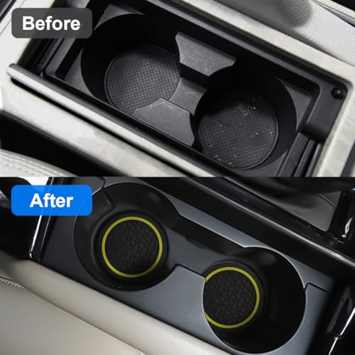 Image of Mandark 2PCS Car Cup Holder Coasters, 2.75 Inch Non-Slip Insert Water Bottle Holder Pads, Dustproof Automotive Interior Accessories Mat, Universal for Vehicles, Trucks, RVs and More(Black /Yellow)