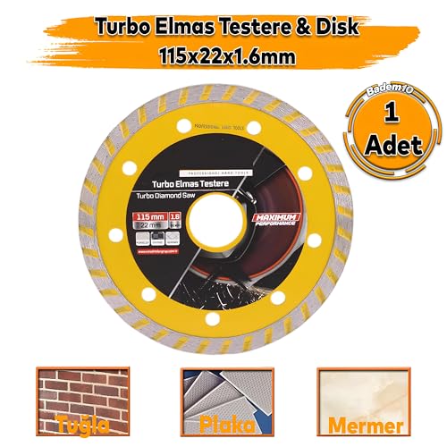 115x22x1.5 mm Turbo Elmas Seramik İnşaat Mermer Porselen Fayans Granit Sulu Kuru Kesim Kesme Disk