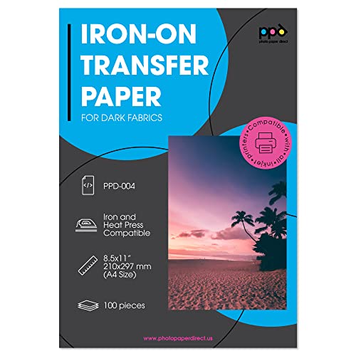 Image of PPD 100 Sheets 8.5x11 inch Iron-on Heat Transfer Paper Dark Fabrics Inkjet