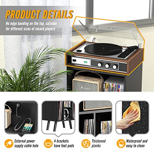Wasait Record Player Stand, Turntable Stand Vinyl Record Storage Cabinet, 3-Tier Record Display Table With Record Storage Vinyl Record Holder For Living Room, Bedroom, Office Black #TOP3