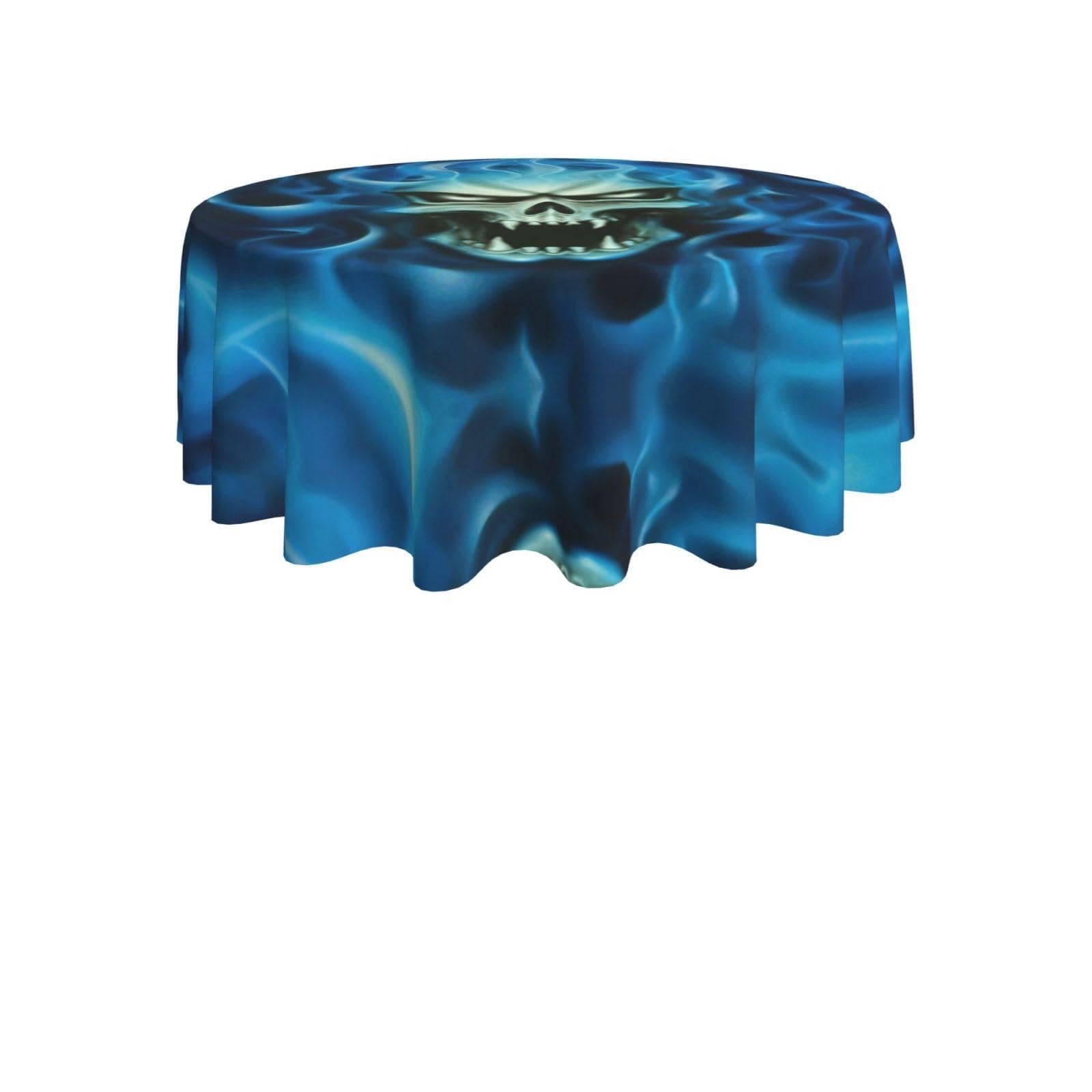 ENGhjes horror ghost skull Print Round Tablecloth 60in Washable Stainproof Polyester Cloth for Kitchen Idea